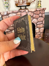 Load image into Gallery viewer, NEW! Old Family Vintage Looking Holy Bible | Gold Embossed Miniature Book for 18 inch Dolls 1:3 Scale | Gold Pages | Vintage Paper