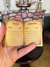 Load image into Gallery viewer, NEW! Old Family Vintage Looking Holy Bible | Gold Embossed Miniature Book for 18 inch Dolls 1:3 Scale | Gold Pages | Vintage Paper