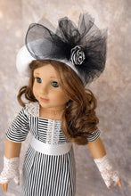 Load image into Gallery viewer, Custom Order 2 Weeks - Early 20th Century Tea Dress for 18 Dolls | Edwardian Inspired Black & White Striped Cotton Gown | Lace Gloves Set