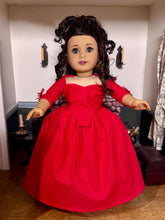 Load image into Gallery viewer, CUSTOM ORDER - Iconic Claire Fraser–Inspired Red English Gown (18-Inch Doll Size) 2 week turn around time