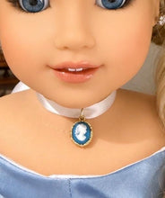Load image into Gallery viewer, Blue Cameo Choker Necklace for 18 inch Dolls | Handmade Doll Jewelry