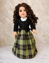 Load image into Gallery viewer, Outlander Inspired Claire Fraser Scottish Doll Outfit | 18 Inch Doll Historical Highland Costume | Green Plaid
