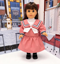 Load image into Gallery viewer, Samantha-Inspired Pink Nautical Dress for 18” Dolls | Historical Sailor Dress | Book Illustration | Custom Order 2 Week Turn Around