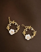 Load image into Gallery viewer, Floral Gold Dangle Charms for 18" Doll Earrings – Bee &amp; White Blossom Hoop Design - DANGLES ONLY
